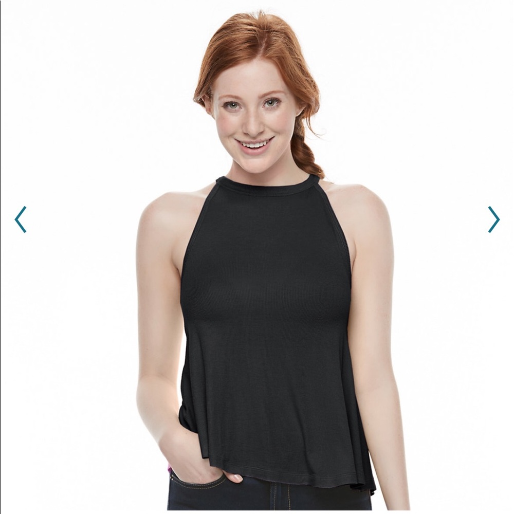 Juniors black swing tank top